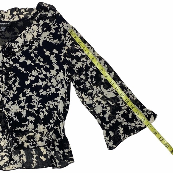 TEMPTATION Black & White Tie Waist L/S Blouse - Picture 8 of 11